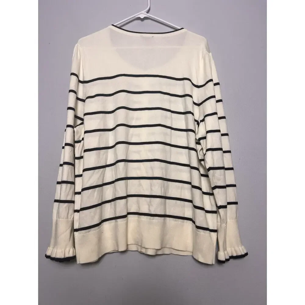 Talbots Womens Cardigan Plus Sz 2X White Black Colorblock Ruffle Sleeve
